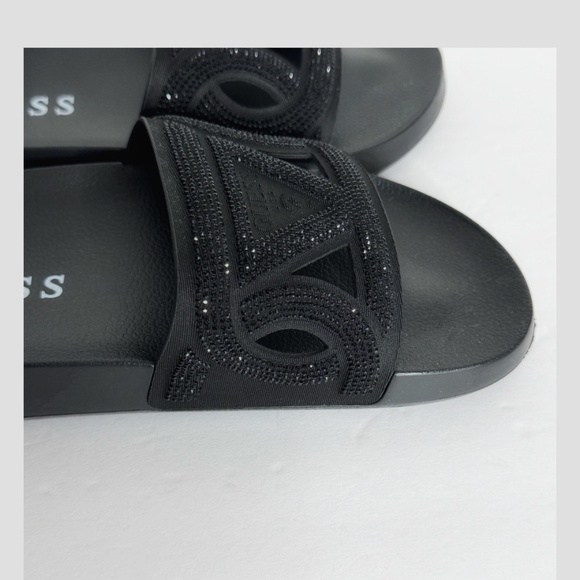 NWT Guess Payca Slides Black Rhinestone Sandals Open Toe Slip Ons Shimmer Sz 9 - Picture 4 of 13